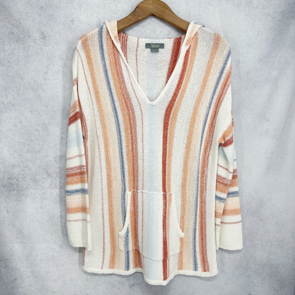 Natural Reflections Cotton Serape Striped Knit Hoodie Sweater Womens Size‎ Large